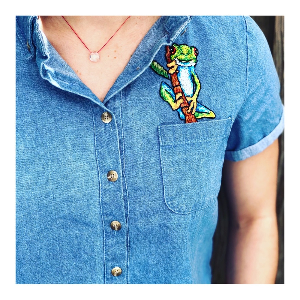 Embroidered Cropped Denim Top